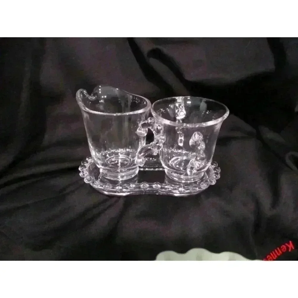 Sugar/Cream with Tray‎ Vntg Imperial Glass Candlewick  kitchenware knobby clear